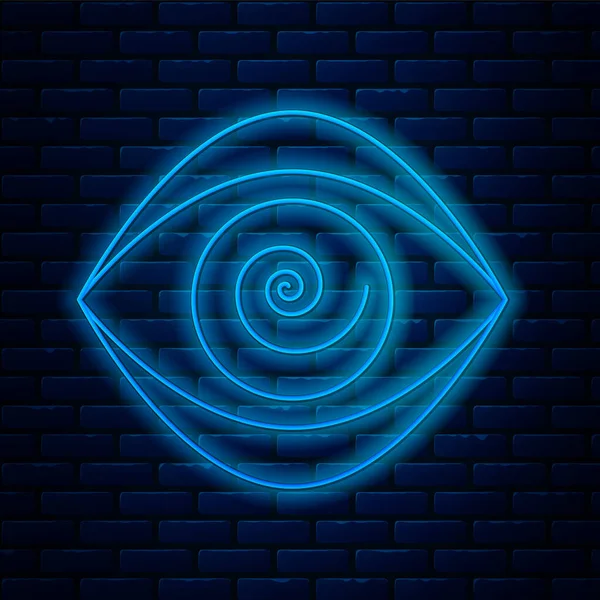 Glowing Neon Line Hypnosis Icon Isolated Brick Wall Background Human — Stock Vector