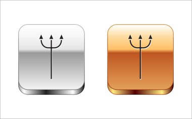 Siyah Neptün Trident simgesi beyaz arkaplanda izole edildi. Gümüş-altın kare düğme. Vektör İllüstrasyonu