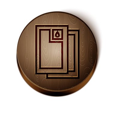 Kahverengi çizgi fıçı yağı ikonu beyaz arkaplanda izole edilmiş. Tahta daire düğmesi. Vektör İllüstrasyonu