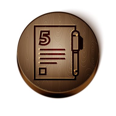 Kahverengi çizgi Açık kitap simgesi beyaz arkaplanda izole edildi. Tahta daire düğmesi. Vektör İllüstrasyonu