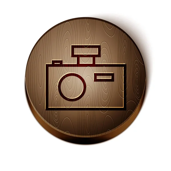 Brown Line Photo Camera Icon Isolated White Background Foto Camera — Stock Vector