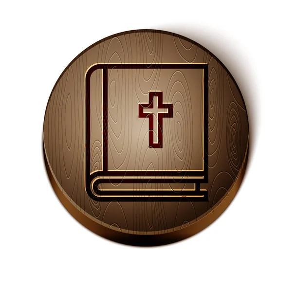 茶色の線白い背景に隔離された聖書の本のアイコン 木製の丸ボタン ベクターイラスト — ストックベクタ