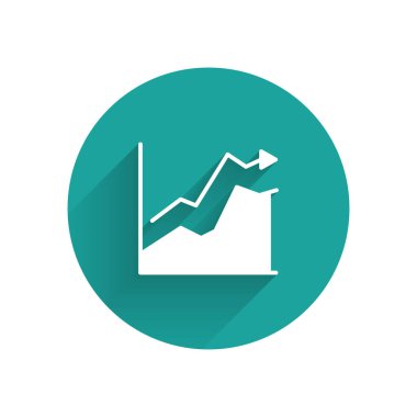 Beyaz yağ fiyat artışı simgesi uzun gölgelerle izole edilmiş. Petrol endüstrisi krizi konsepti. Yeşil daire düğmesi. Vektör İllüstrasyonu