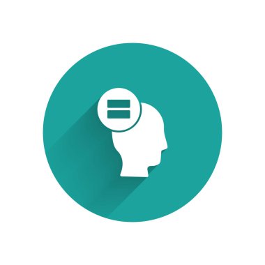 Beyaz Hesaplama simgesi uzun gölgeyle izole edildi. Yeşil daire düğmesi. Vektör İllüstrasyonu