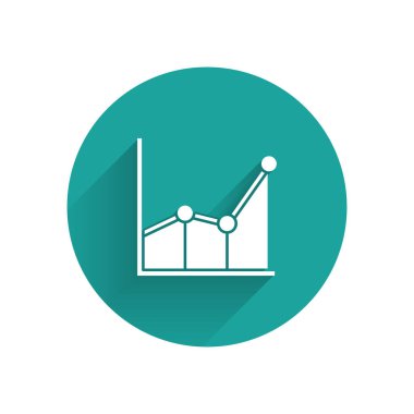 Beyaz Grafik, çizelge, grafik, diyagram, bilgi grafiği, uzun gölgeli turta grafik simgesi. Yeşil daire düğmesi. Vektör İllüstrasyonu