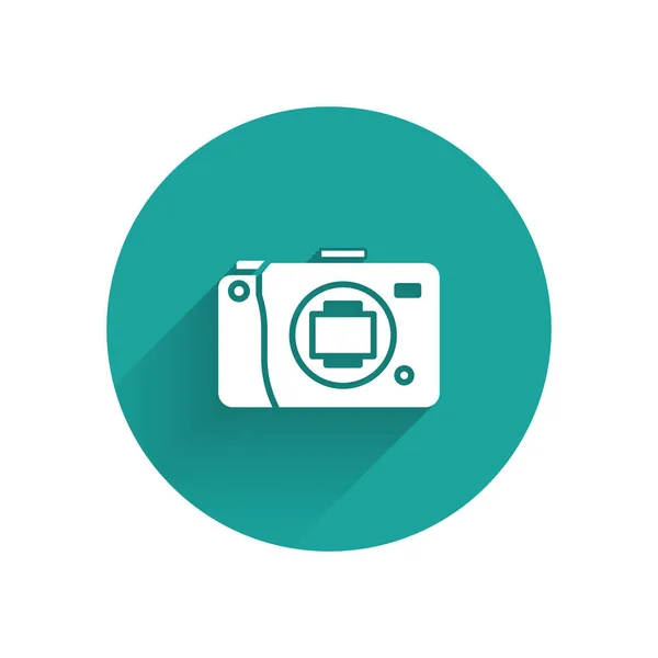 Піктограма Камери White Mirrorless Ізольована Довгою Тінь Піктограма Фотоапарата Кнопка — стоковий вектор