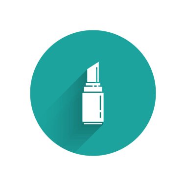 Uzun gölgeli beyaz ruj simgesi. 8 Mart. Uluslararası Mutlu Kadınlar Günü. Yeşil daire düğmesi. Vektör İllüstrasyonu