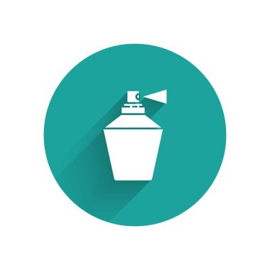 Uzun gölgeli beyaz parfüm ikonu. 8 Mart. Uluslararası Mutlu Kadınlar Günü. Yeşil daire düğmesi. Vektör İllüstrasyonu