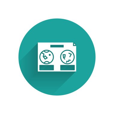 Gece gökyüzü simgesinin Beyaz Gökyüzü haritası uzun gölgelerle izole edilmiş. Yıldızlı yarımküre. Planisphere ve takımyıldızlar. Yeşil daire düğmesi. Vektör İllüstrasyonu