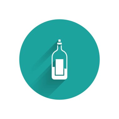 Uzun gölgeli beyaz şarap ikonu. Yeşil daire düğmesi. Vektör İllüstrasyonu