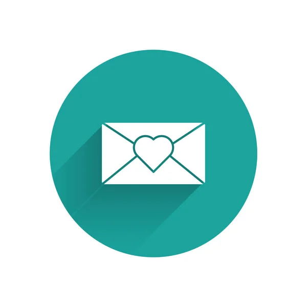 白色信封 3月8日图标 与长影隔离 爱的信息信上的爱情和浪漫国际快乐妇女日 绿色圆环按钮 病媒图解 — 图库矢量图片