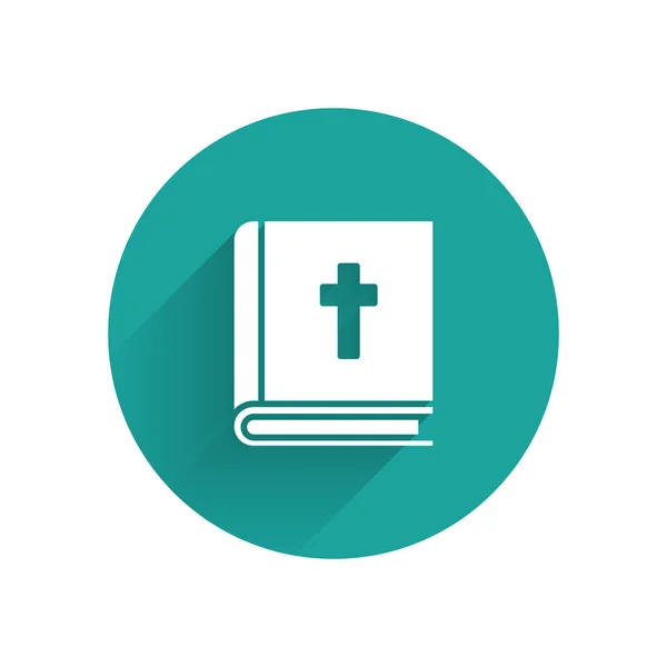 Weiße Heilige Bibelbuch Ikone Isoliert Mit Langem Schatten Grüner Kreis — Stockvektor