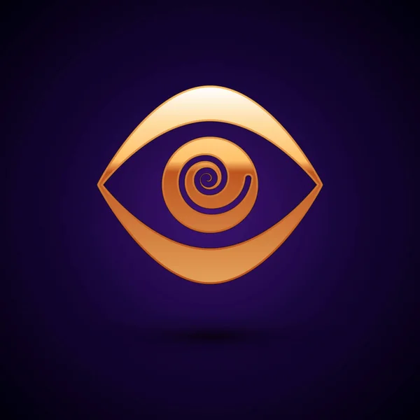 Gold Hypnosis Icon Isolated Black Background Human Eye Spiral Hypnotic — Stock Vector