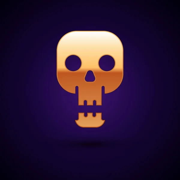 Gold Skull Pictogram Geïsoleerd Zwarte Achtergrond Gelukkig Halloween Feest Vector — Stockvector