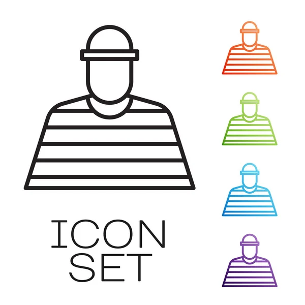 Black Line Prisoner Icon Isolated White Background Set Icons Colorful — Stock Vector