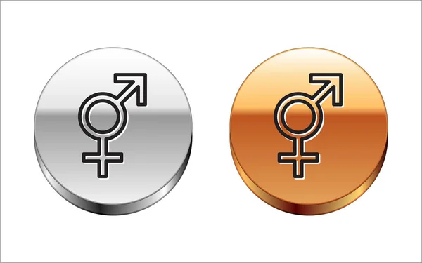 黑线性别图标孤立在白色背景 男子和妇女的象征 性符号 银金圆环按钮 病媒图解 — 图库矢量图片
