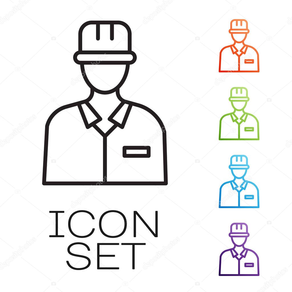 Black line Oilman icon isolated on white background. Set icons colorful. Vector Illustration