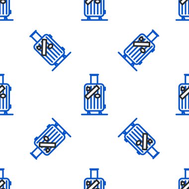 Seyahat için bavul ve çıkartma simgesi beyaz arkaplanda izole edilmiş kusursuz desen. Seyahat bagaj tabelası. Seyahat bagaj ikonu. Renkli taslak konsepti. Vektör