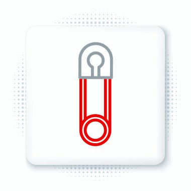 Klasik kapalı çelik güvenlik iğnesi simgesi beyaz arka planda izole edildi. Renkli taslak konsepti. Vektör