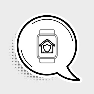 Akıllı Hat saati. Gri arka planda korunan ev ikonu var. Koruma, güvenlik, güvenlik, koruma, savunma konsepti. Renkli taslak konsepti. Vektör