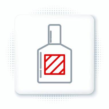 Beyaz arkaplanda çizgi traş losyonu simgesi izole edildi. Parfüm spreyi ikonu. Erkek parfüm şişesi. Renkli taslak konsepti. Vektör
