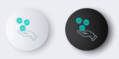 Çizgi El kumarhane fişleri simgesini gri arka planda tutuyor. Kumarhane kumarı. Renkli taslak konsepti. Vektör