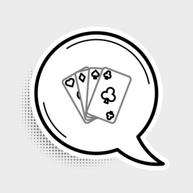 Gri arkaplanda kart oynatma simgesi izole edildi. Kumarhane kumarı. Renkli taslak konsepti. Vektör