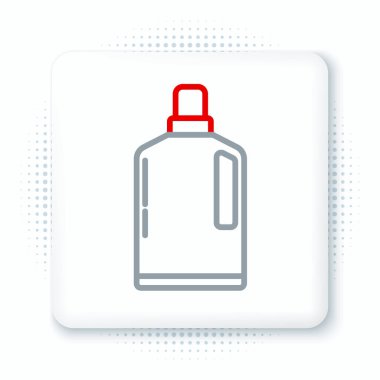 Sıvı çamaşır deterjanı, çamaşır suyu, bulaşık deterjanı ya da beyaz arka planda izole edilmiş başka bir temizlik maddesi simgesi için çizgi plastik şişe. Renkli taslak konsepti. Vektör