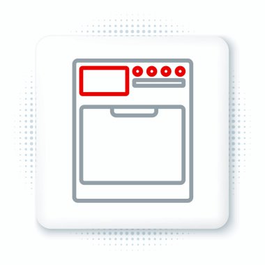 Çizgi yıkama simgesi beyaz arkaplanda izole edildi. Çamaşır makinesi simgesi. Çamaşır makinesi, çamaşır makinesi. Ev aletleri sembolü. Renkli taslak konsepti. Vektör