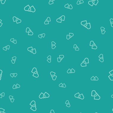 Green Two Linked Hearts simgesi yeşil arka planda kusursuz desen izole etti. Romantik sembol, bağlanma, tutku ve düğün. Sevgililer Günü. Vektör İllüstrasyonu