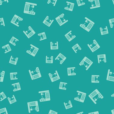 Yeşil kahve makinesi ikonu yeşil arka planda kusursuz desen izole etti. Vektör İllüstrasyonu