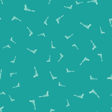 Yeşil Tabanca ya da susturucu ikonlu silah yeşil arka planda izole edilmiş kusursuz desen. Vektör İllüstrasyonu