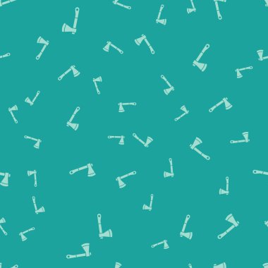 Yeşil tahta balta ikonu yeşil arka planda izole edilmiş pürüzsüz desen. Oduncu baltası. Vektör İllüstrasyonu