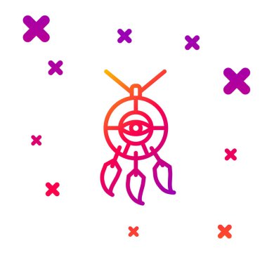 Beyaz arka planda tüy ikonu olan renkli Rüya Yakalayıcı. Kademeli rastgele dinamik şekiller. Vektör İllüstrasyonu