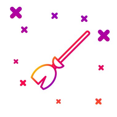 Beyaz arka planda renkli cadı süpürge simgesi izole edildi. Mutlu Cadılar Bayramı Partisi. Kademeli rastgele dinamik şekiller. Vektör İllüstrasyonu