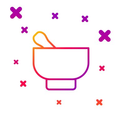 Renk çizgisi Sihirli havan topu ve tokmak simgesi beyaz arkaplanda izole edildi. Kademeli rastgele dinamik şekiller. Vektör İllüstrasyonu