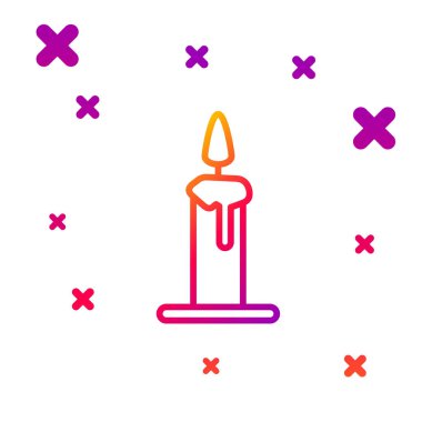 Beyaz arkaplanda izole edilmiş renkli mum yakma çizgisi. Silindirik mum çubuğu ve yanan ateş. Kademeli rastgele dinamik şekiller. Vektör İllüstrasyonu