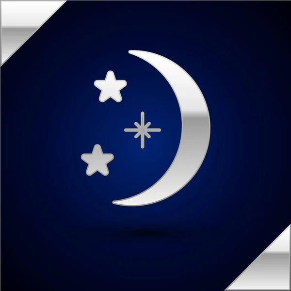 Silver Moon Stars Icon Isolated Dark Blue Background Vector Illustration — Stock Vector