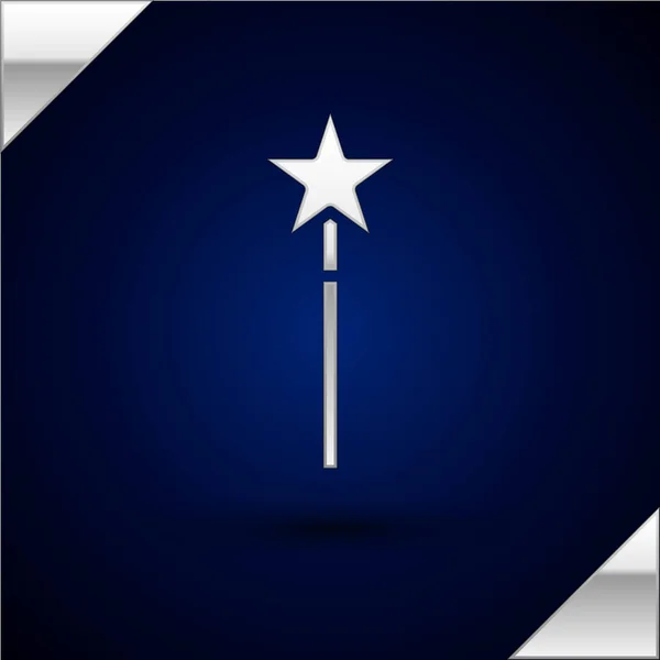 Icono Varita Mágica Plata Aislado Sobre Fondo Azul Oscuro Accesorio — Archivo Imágenes Vectoriales