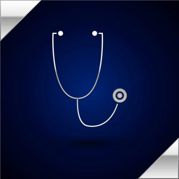 Silver Stethoscope Ιατρικό Όργανο Εικονίδιο Απομονώνονται Σκούρο Μπλε Φόντο Εικονογράφηση — Διανυσματικό Αρχείο