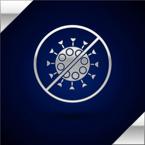 Icono Del Virus Silver Stop Aislado Sobre Fondo Azul Oscuro — Vector de stock