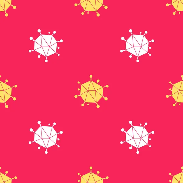 Icône Virus Jaune Isolé Motif Sans Couture Sur Fond Rouge — Image vectorielle