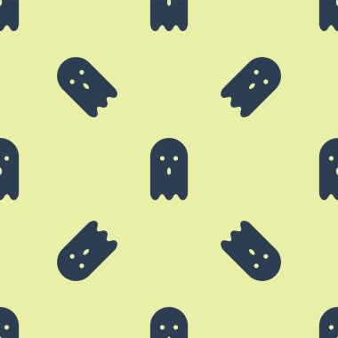 Mavi Hayalet simgesi sarı arka planda kusursuz deseni izole etti. Vektör İllüstrasyonu