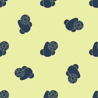 Mavi burun ve virüs ikonu sarı arka planda izole edilmiş pürüzsüz desen. Rhinitis semptomları, tedavi. Burun ve hapşırma. Burun hastalıkları. Vektör İllüstrasyonu