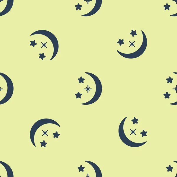 Blauer Mond Und Sterne Ikone Isoliert Nahtlose Muster Auf Gelbem — Stockvektor