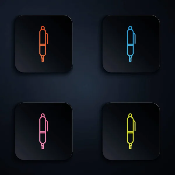 Color Neon Line Pen Icon Isolated Black Background Set Icons — Stock Vector