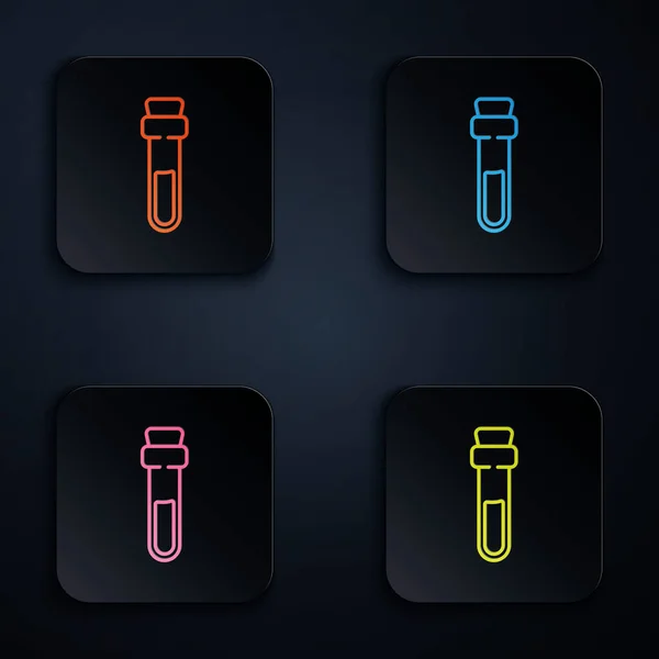 Färg Neon Line Flaska Med Kärleksdryck Ikon Isolerad Svart Bakgrund — Stock vektor