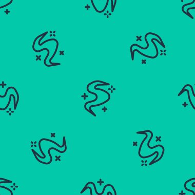 Mavi çizgi Sihirli sis veya duman simgesi yeşil arka planda izole edilmiş pürüzsüz desen. Vektör İllüstrasyonu