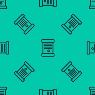 Mavi çizgi KHK, kağıt, parşömen, parşömen simgesi yeşil arkaplanda izole edilmiş kusursuz desen. Vektör İllüstrasyonu