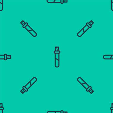 Aşk ikonu ikonlu mavi çizgi yeşil arka planda izole edilmiş kusursuz desen. Sevgililer Günü sembolü. Vektör İllüstrasyonu